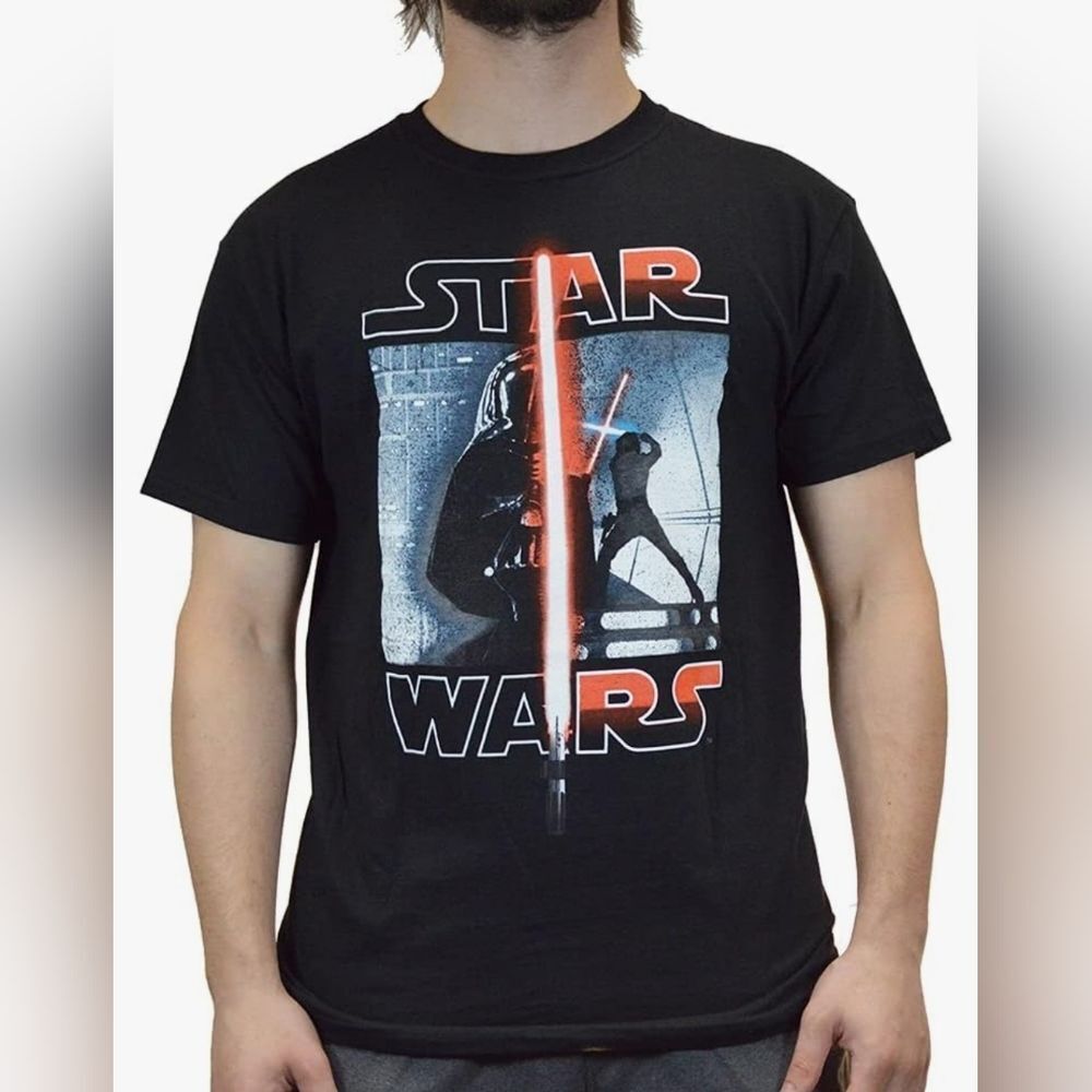 💜Star Wars Black Darth Vader Luke Skywalker Short Sleeve Shirt Men's Large